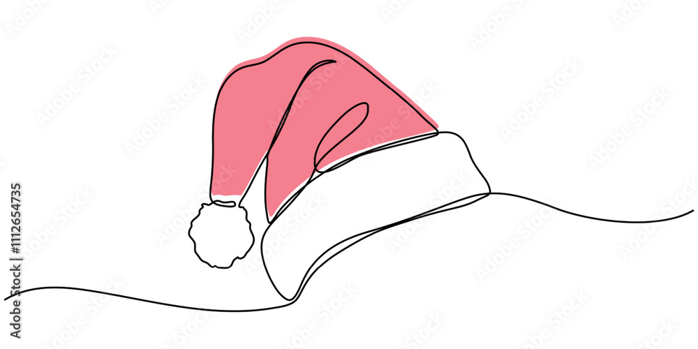 Santa Claus hat Continuous one line drawing. Christmas or New Year concept, One continuous line drawing of christmas Santa Claus hat. Nicolas red cup in simple linear style. Elegance logo editable. Santa Claus hat Continuous one line drawing. Christmas or New Year concept, One continuous line drawing of christmas Santa Claus hat. Nicolas red cup in simple linear style. Elegance logo editable.