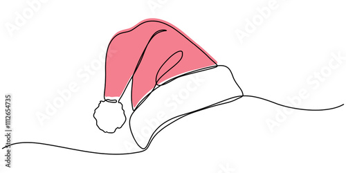 Santa Claus hat Continuous one line drawing. Christmas or New Year concept, One continuous line drawing of christmas Santa Claus hat. Nicolas red cup in simple linear style. Elegance logo editable. 