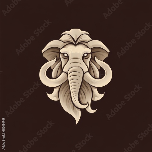 Elephant head illustration with intricate details on a dark background, AI photo