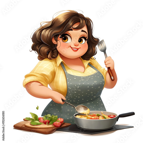 plump woman cooking cartoon character cut cut