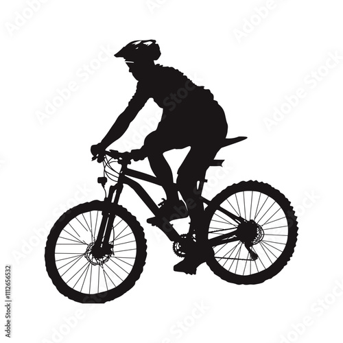 Cyclist Riding Bicycle Silhouett set Clipart on a white Background