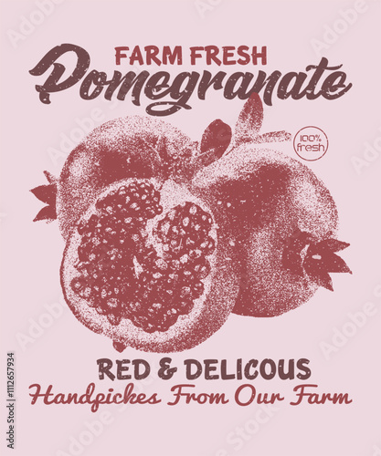 food fashion for t-shirt, sweatshirt print design, women's graphic tee , vintage retro fruit design, summer fruity vintage t shirt design, pomegranate graphic art, pomegranate graphic art.