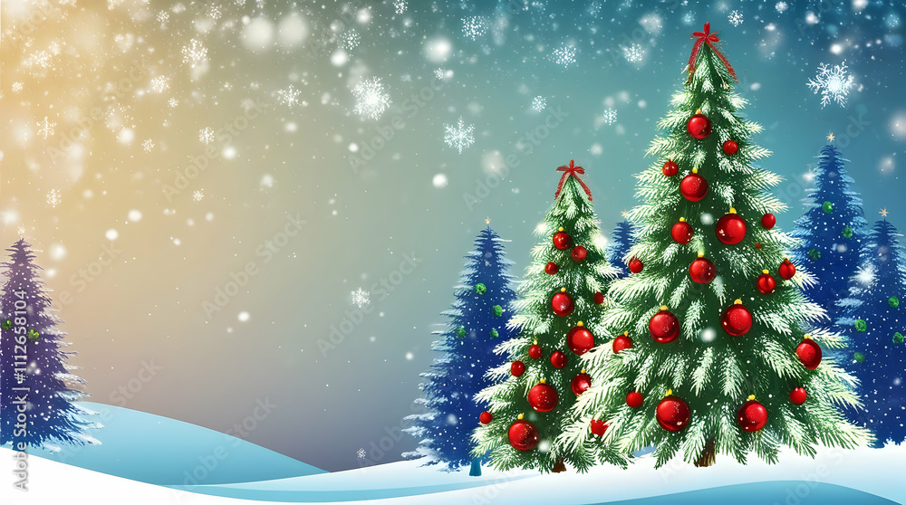 Christmas background featuring pine trees, snow, ice, gifts, Christmas decoration, holiday spirit, festive times, use as graphic resource, card invitation Christmas background featuring pine trees, snow, ice, gifts, Christmas decoration, holiday spirit, festive times, use as graphic resource, card invitation