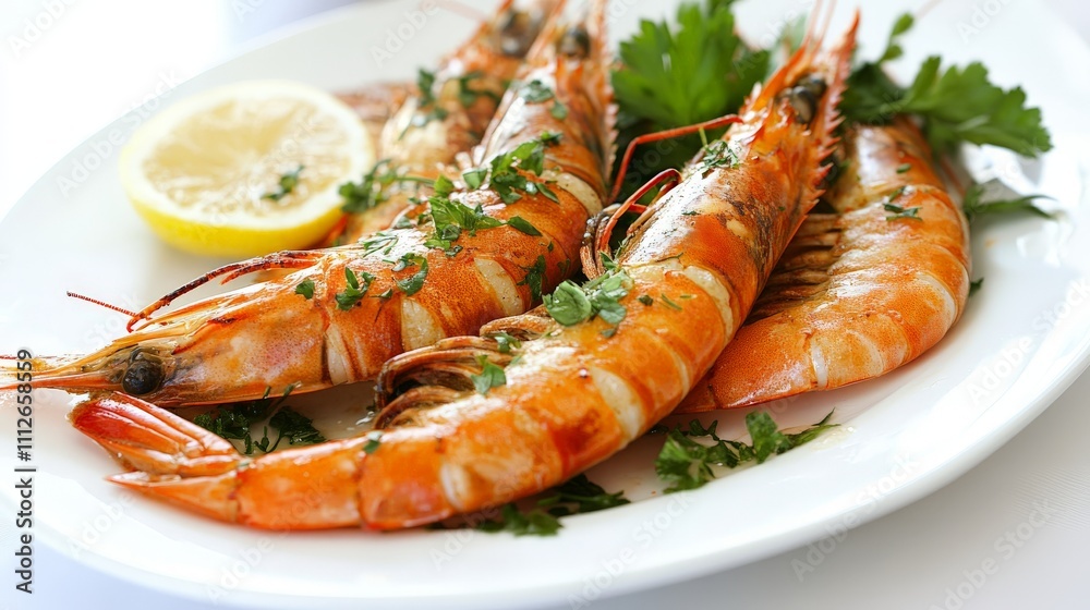 Fried Shrimp Platter with Fresh Herbs and Lemon Slice Fried Shrimp Platter with Fresh Herbs and Lemon Slice