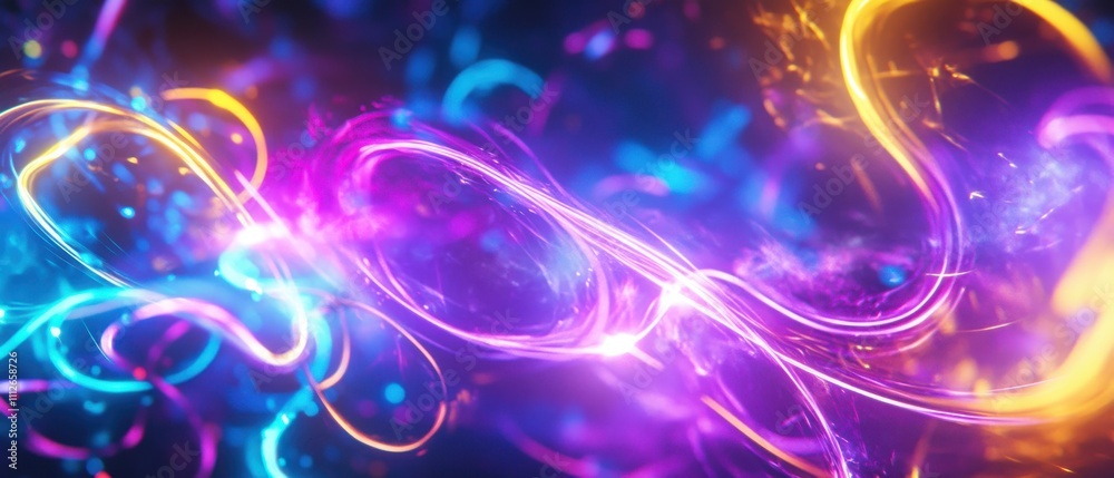 Fototapeta premium Abstract vibrant light trails in blue, pink, and orange hues.