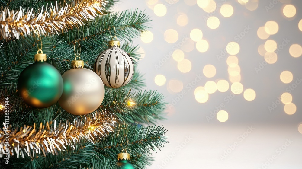 A festive close-up of a decorated Christmas tree with colorful ornaments and shimmering lights in the background. A festive close-up of a decorated Christmas tree with colorful ornaments and shimmering lights in the background.