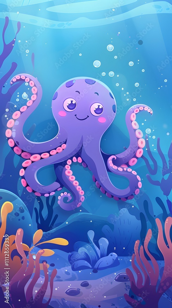 Octopus and beautiful underwater scenery, Underwater Scene with Incredible Commotion of an Octopus Octopus and beautiful underwater scenery, Underwater Scene with Incredible Commotion of an Octopus