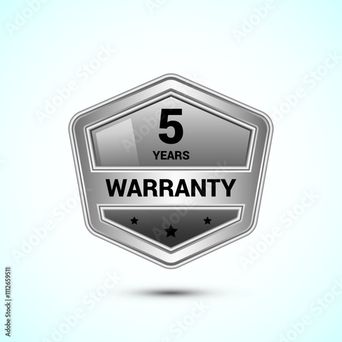 Advertising 5 years warranty silver emblem, for label, icon, logo, badge, symbol, button