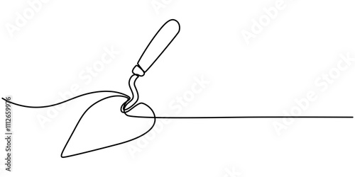 Continuous one line drawing of construction trowel tools concept graphic design vector illustration. Pro vector, Continuous line drawing of cement trowel. One line of cement trowel for brick. Worker 