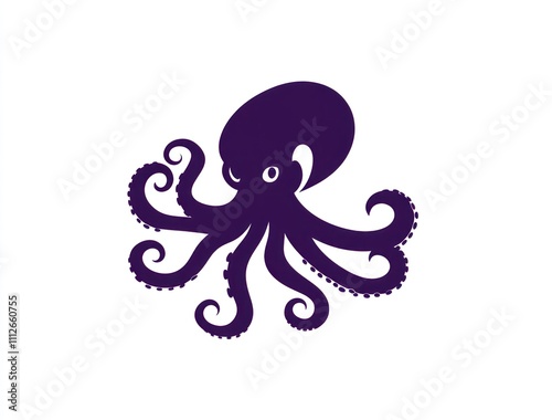 Here's a possible  and keyword list for your image.. Stylized purple octopus silhouette on white background. photo