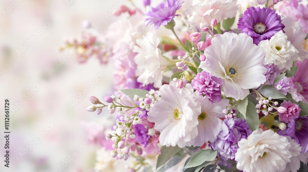 Beautiful white and purple floral arrangement on a green stem, serene, summer, decoration, natural Beautiful white and purple floral arrangement on a green stem, serene, summer, decoration, natural
