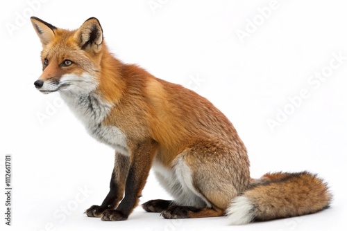 Red fox sitting isolated on white background