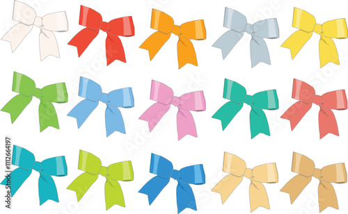 Colorful Bowtie Ribbon Vector. Ribbon Set with Line Art for Decoration