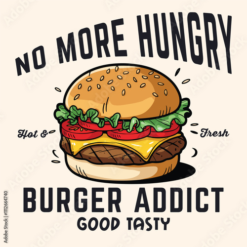 Burger t shirt design. Vintage design for Graphic T-Shirts, Fast food design. Crispy and delicious fast food artwork, . Hand drawn burger for design t shirt, poster, holiday card, brochures, menu