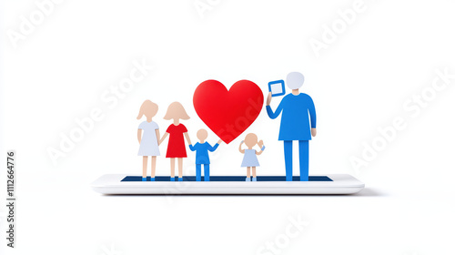 Family love displayed through colorful figures on smartphone, symbolizing connection and togetherness in digital age