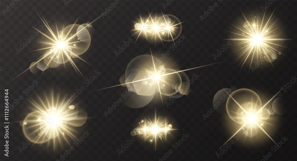 Yellow starlight collection. Glow elements, space flash