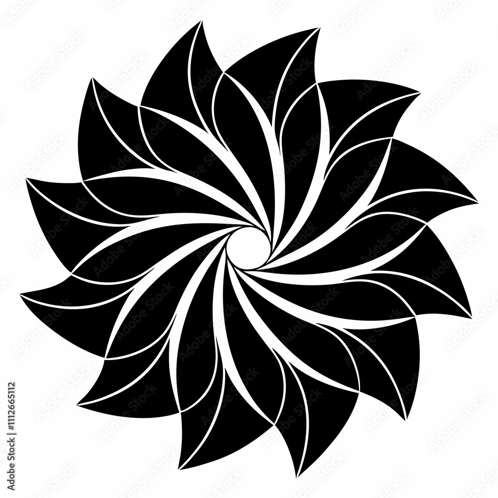 Fototapeta premium Petal Spiral vector silhouette black design white background