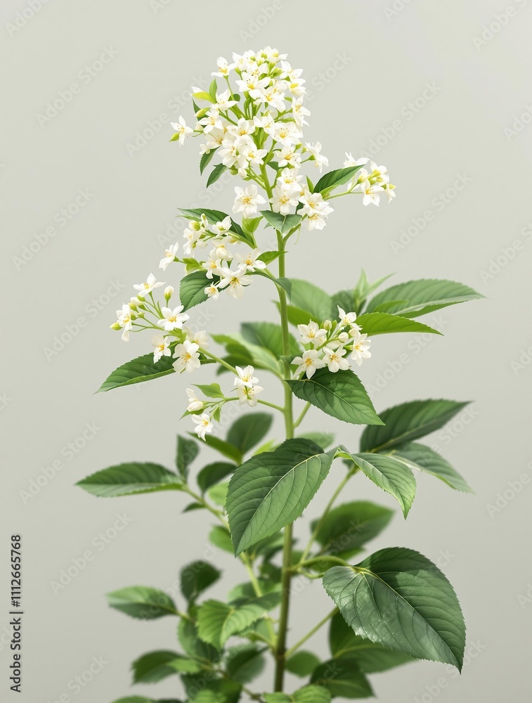 Bhringraj plant with white flowers and green leaves grown for its medicinal properties, wellness, agriculture, healthcare Bhringraj plant with white flowers and green leaves grown for its medicinal properties, wellness, agriculture, healthcare