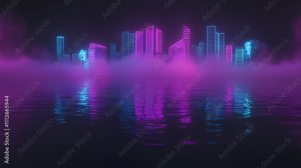Fototapeta premium Cyberpunk City: Neon Reflections