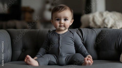 Slate gray baby sleepsuit mockup sleek and modern dark tones photo