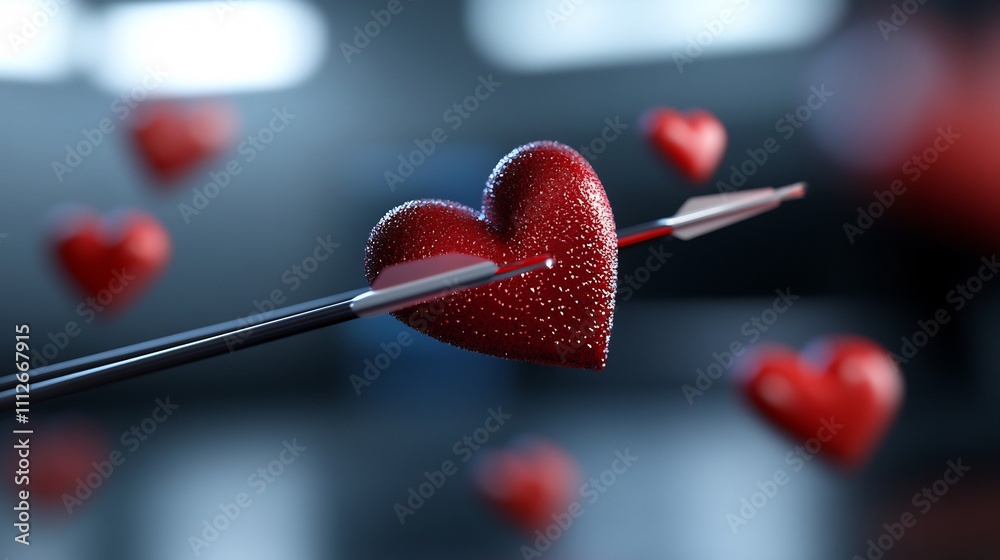 Cupid's Arrow Pierces a Heart: A 3D Render of Love's First Strike Cupid's Arrow Pierces a Heart: A 3D Render of Love's First Strike