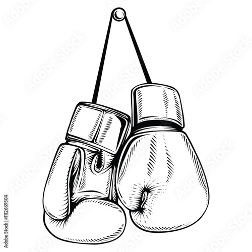 boxing gloves line art black and white vector illustration