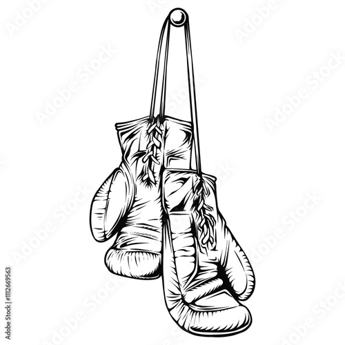 boxing gloves line art black and white vector illustration