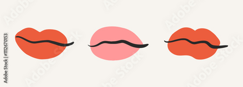 Collection of Lips and Kisses for St Valentine's Day. Friends and Love Symbols in pinks and reds for February 14. Part of a Saint Valentine's Holiday icon set.
