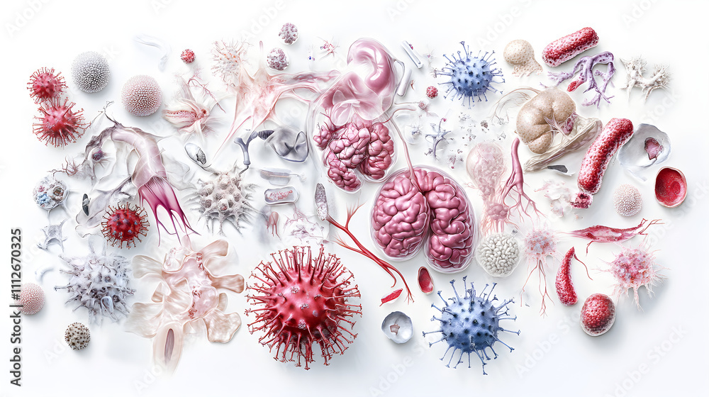 Intricate Illustration of Immune System: Lymph Nodes, Spleen, and White Blood Cells on White Background Intricate Illustration of Immune System: Lymph Nodes, Spleen, and White Blood Cells on White Background