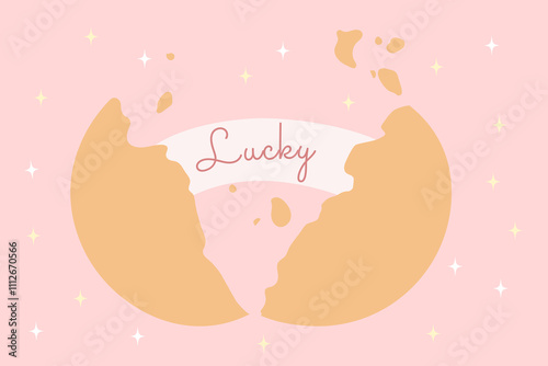 Fortune cookies illustration. Opened Chinese shortbread with paper for message, wishing, surprise. Vector illustration on flat style.