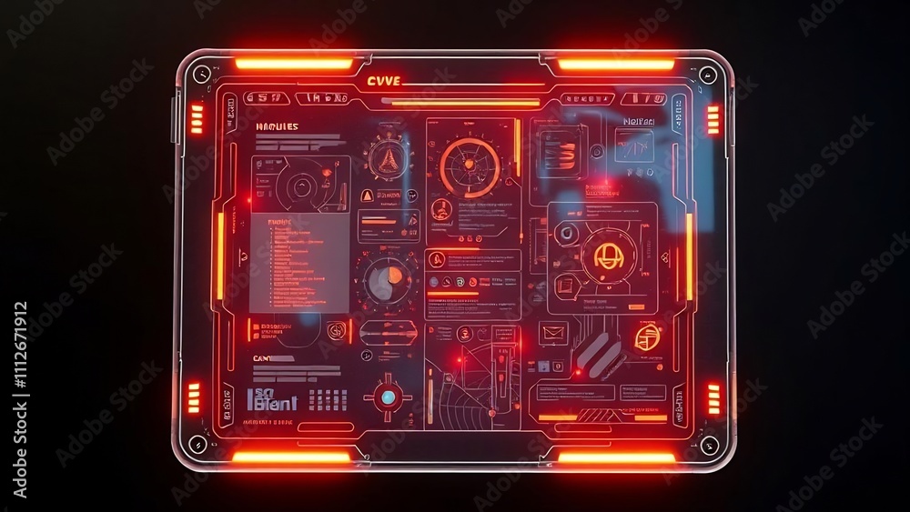 Futuristic red digital interface on a transparent screen. Futuristic red digital interface on a transparent screen.