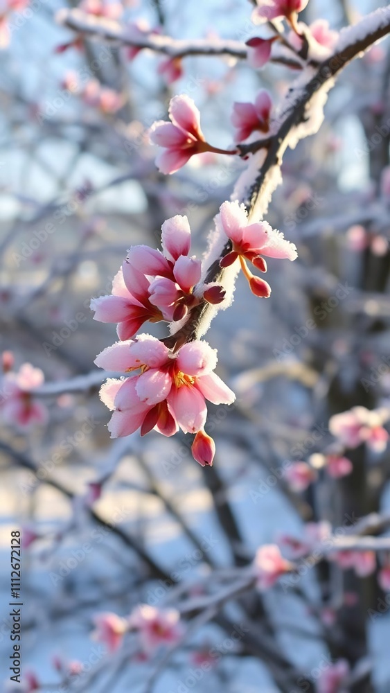Pink flowers frosted in winter. Pink flowers frosted in winter.