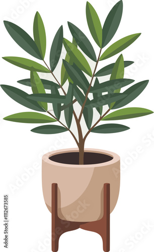 Charming Potted Plants Collection Ceramic Vessels, Decorative Cups, and Assorted Indoor Houseplants. Isolated on a White Background.