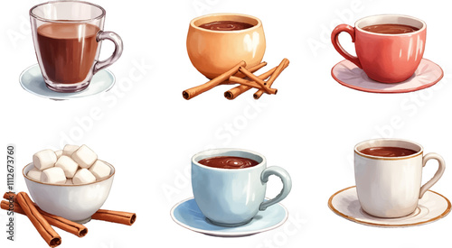 Winter hot drinks illustration with festive banner featuring cozy beverages