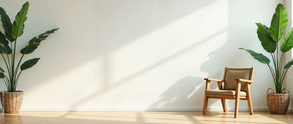 Minimalism in a bright living room with a green flower Minimalism in a bright living room with a green flower