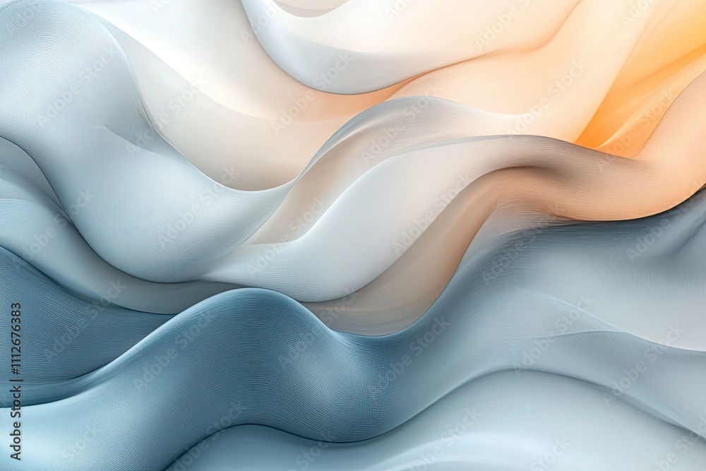 Obraz premium Abstract wavy design with soft blue and orange gradients, evoking tranquility and fluidity. Perfect for modern backgrounds, digital art, or minimalist compositions.