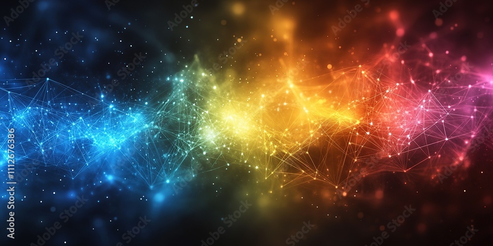 Naklejka premium Dynamic display of colorful cosmic energy with vivid light and intricate patterns in a dark background