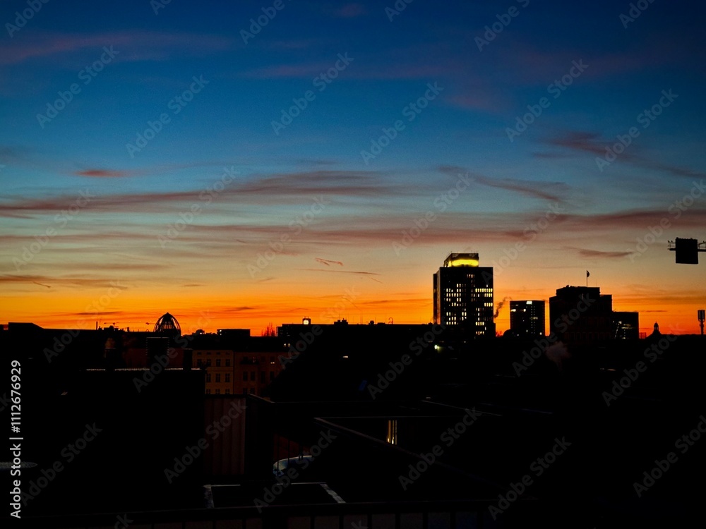 City in orange blue sunrise City in orange blue sunrise