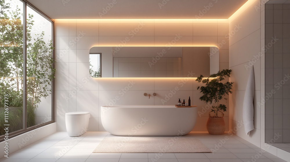 Clean and modern bathroom with white tiles an Clean and modern bathroom with white tiles an