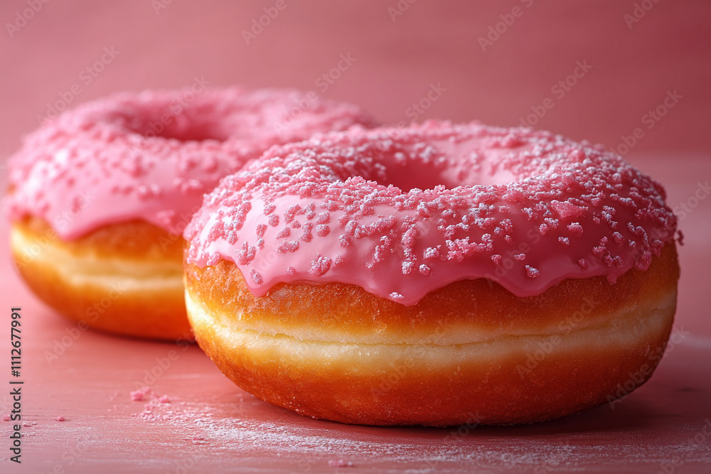 Two Pink Donuts Sprinkled With Sugar Two Pink Donuts Sprinkled With Sugar