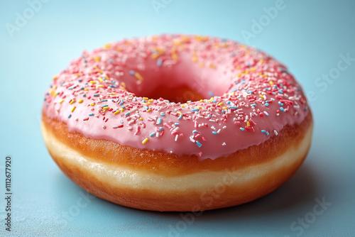 A Pink Donut Sprinkled With Colorful Confetti