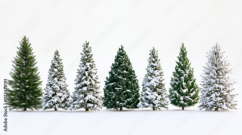 Obraz premium Collection of christmas Trees with Snow on white background
