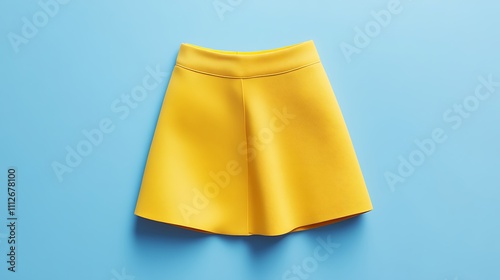 Blank canary yellow short skirt womena??s mockup on powder blue background photo