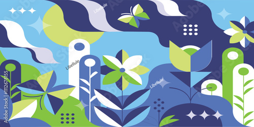 Spring flat and abstract geometry gemetrical pattern illustration.