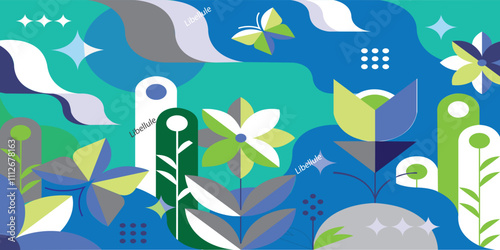 Spring flat and abstract geometry gemetrical pattern illustration.
