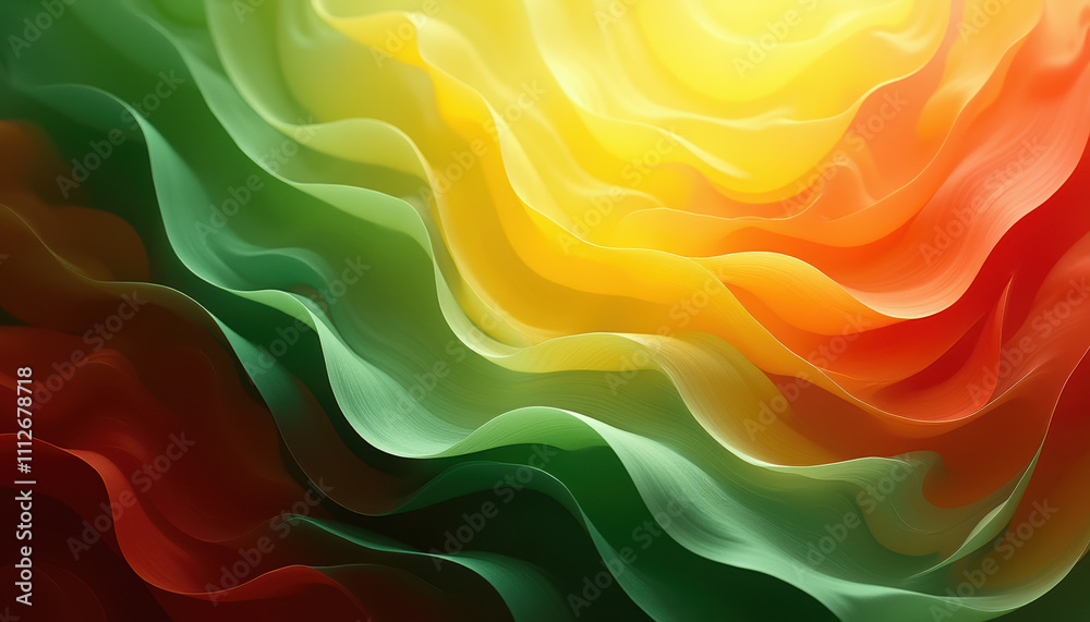 Abstract background with fluid layers of red, green, and yellow, merging to create a vibrant and dynamic composition representing energy and creativity. Abstract background with fluid layers of red, green, and yellow, merging to create a vibrant and dynamic composition representing energy and creativity.