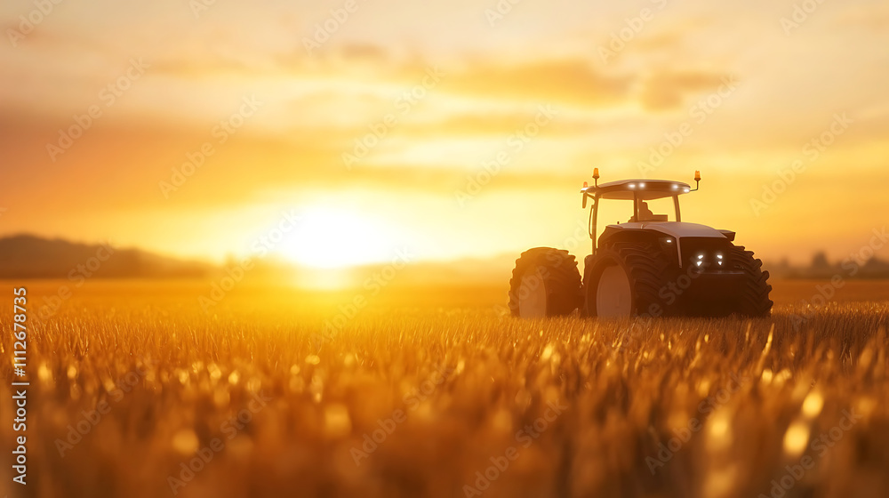 Fototapeta premium Autonomous farming revolution a futuristic tractor operating in golden fields as an innovative agriculture solution for sustainable practices