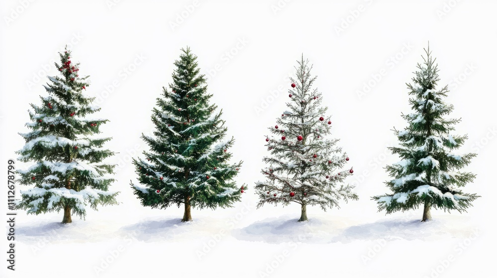 Collection of christmas Trees with Snow on white background Collection of christmas Trees with Snow on white background
