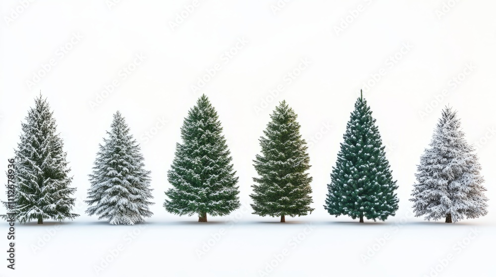 Fototapeta premium Collection of christmas Trees with Snow on white background
