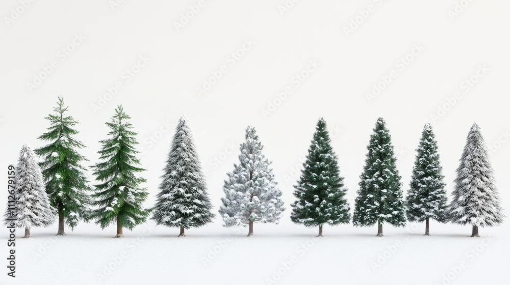 Obraz premium Collection of christmas Trees with Snow on white background